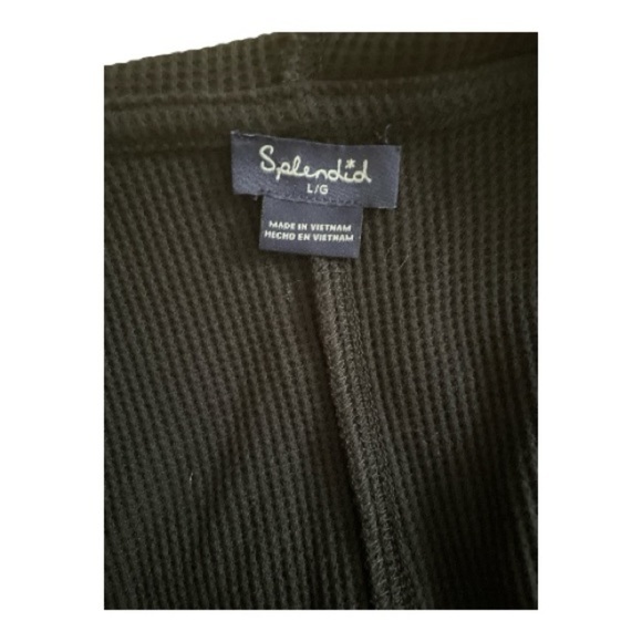 Splendid Black Open-Front Thermal Hoodie Cardigan Size Large - Picture 3 of 4